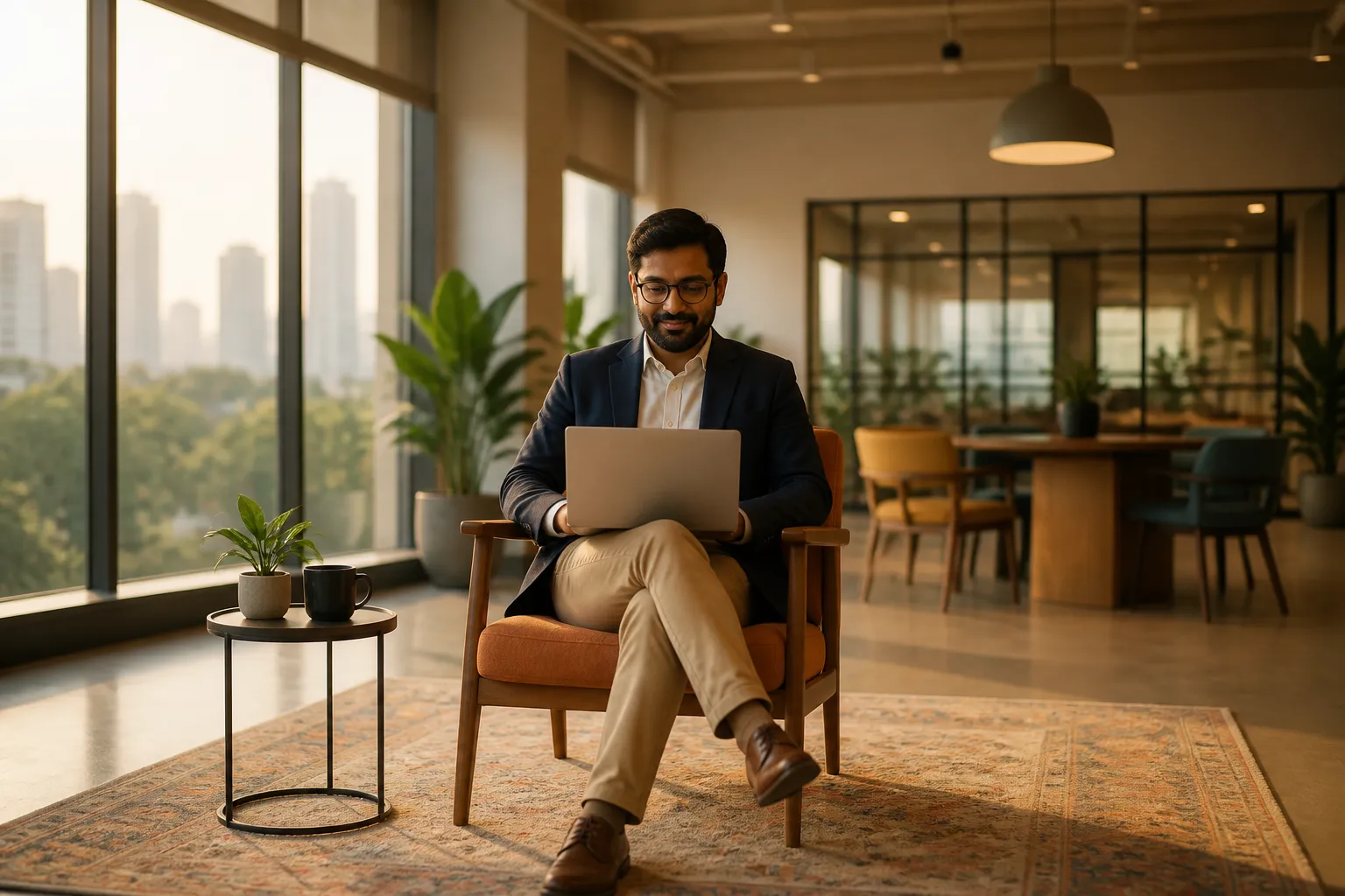 Aurai territory partner reviewing business dashboard in a Bengaluru co-working space